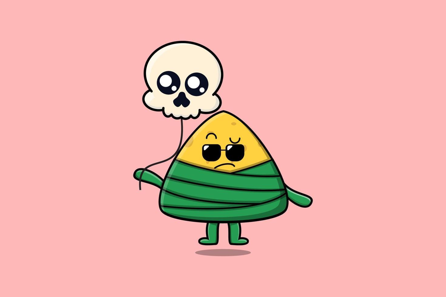 cartoon Chinese rice dumpling floating with skull vector