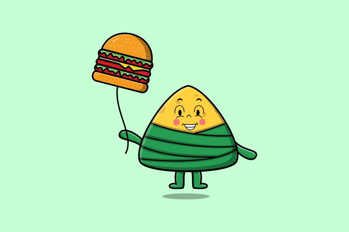 cartoon Chinese rice dumpling floating with burger vector