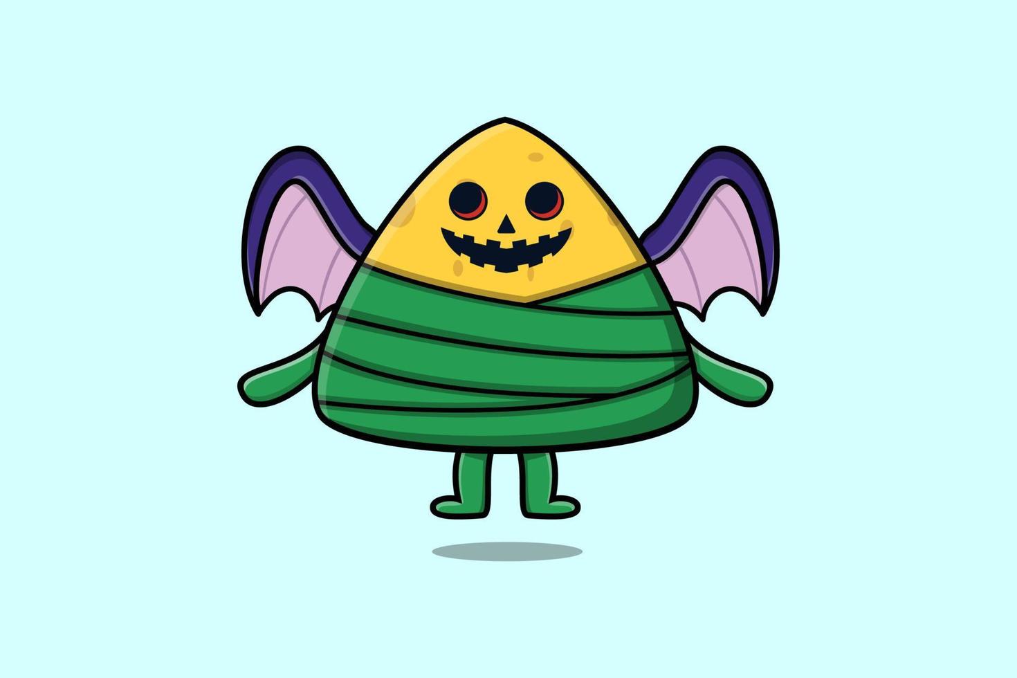 mascot cartoon Chinese rice dumpling Scary bats vector