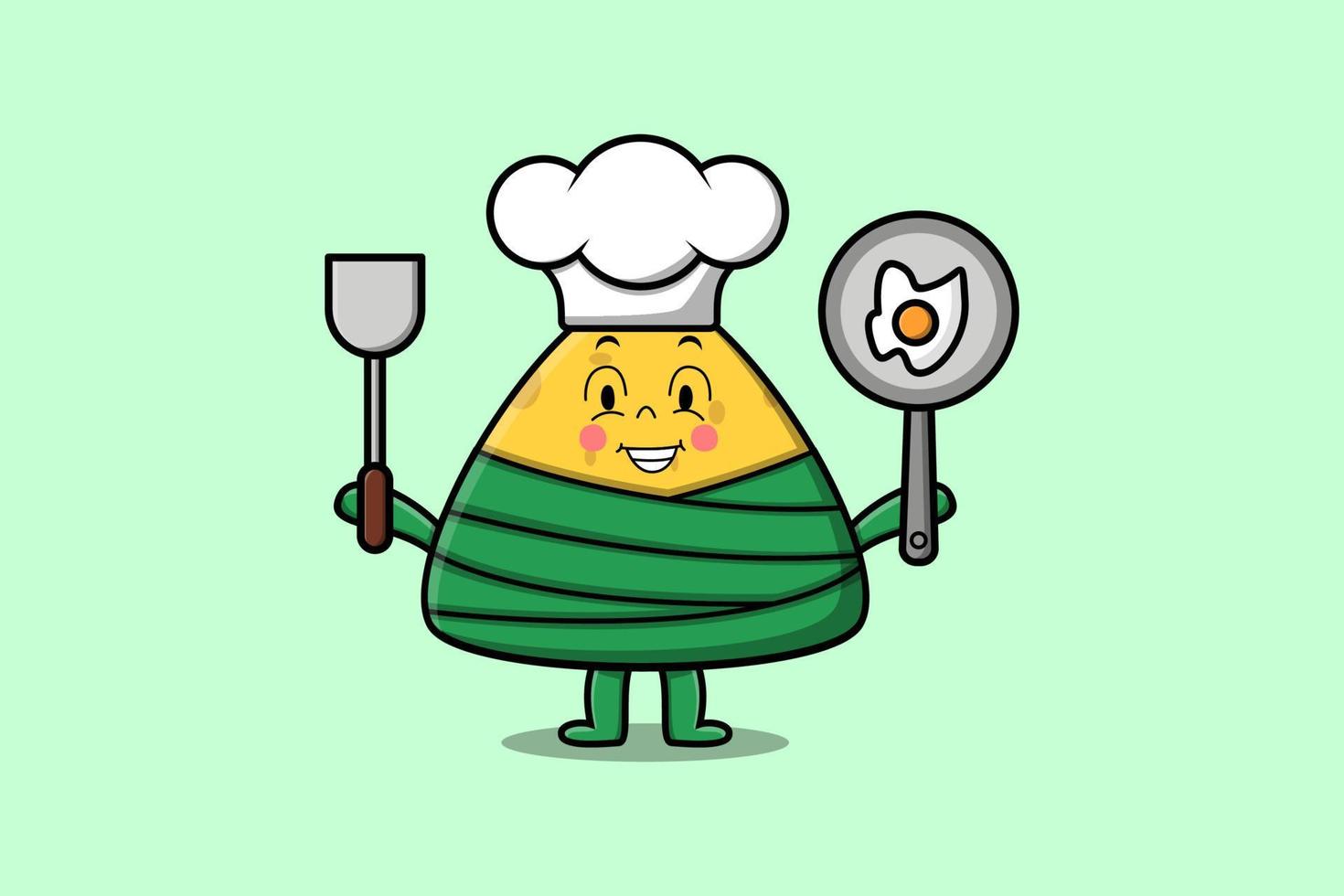 Cute cartoon Chinese rice dumpling chef character vector