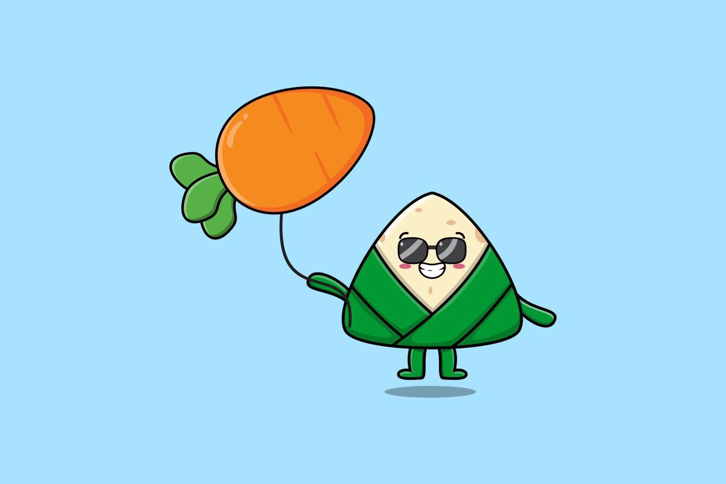 cartoon Chinese rice dumpling floating with carrot vector