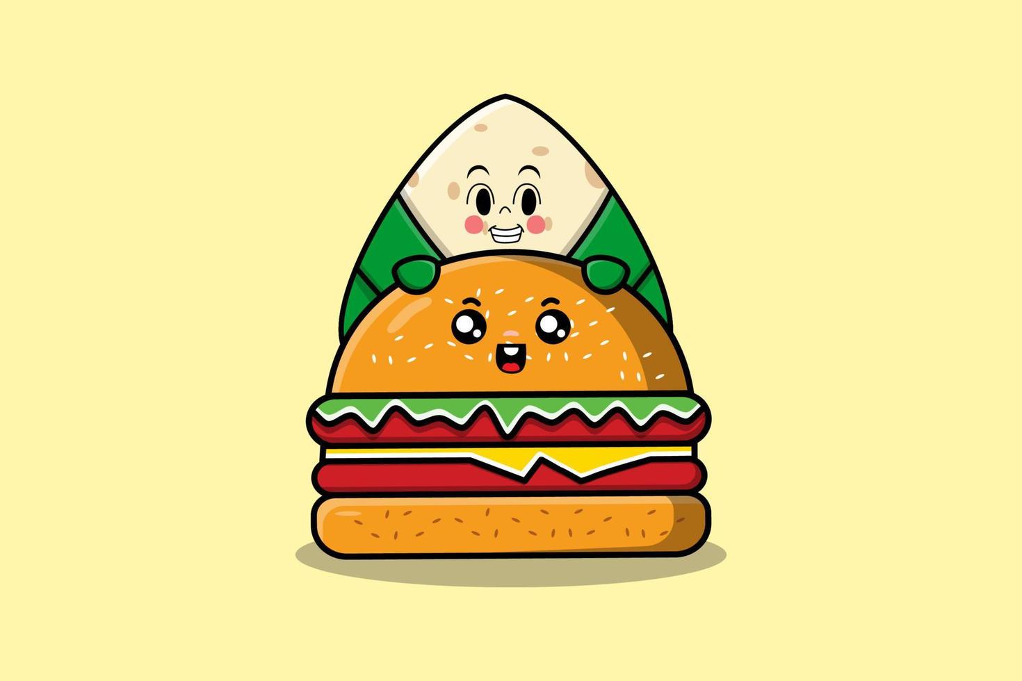 Cute Chinese rice dumpling cartoon hiding burger vector