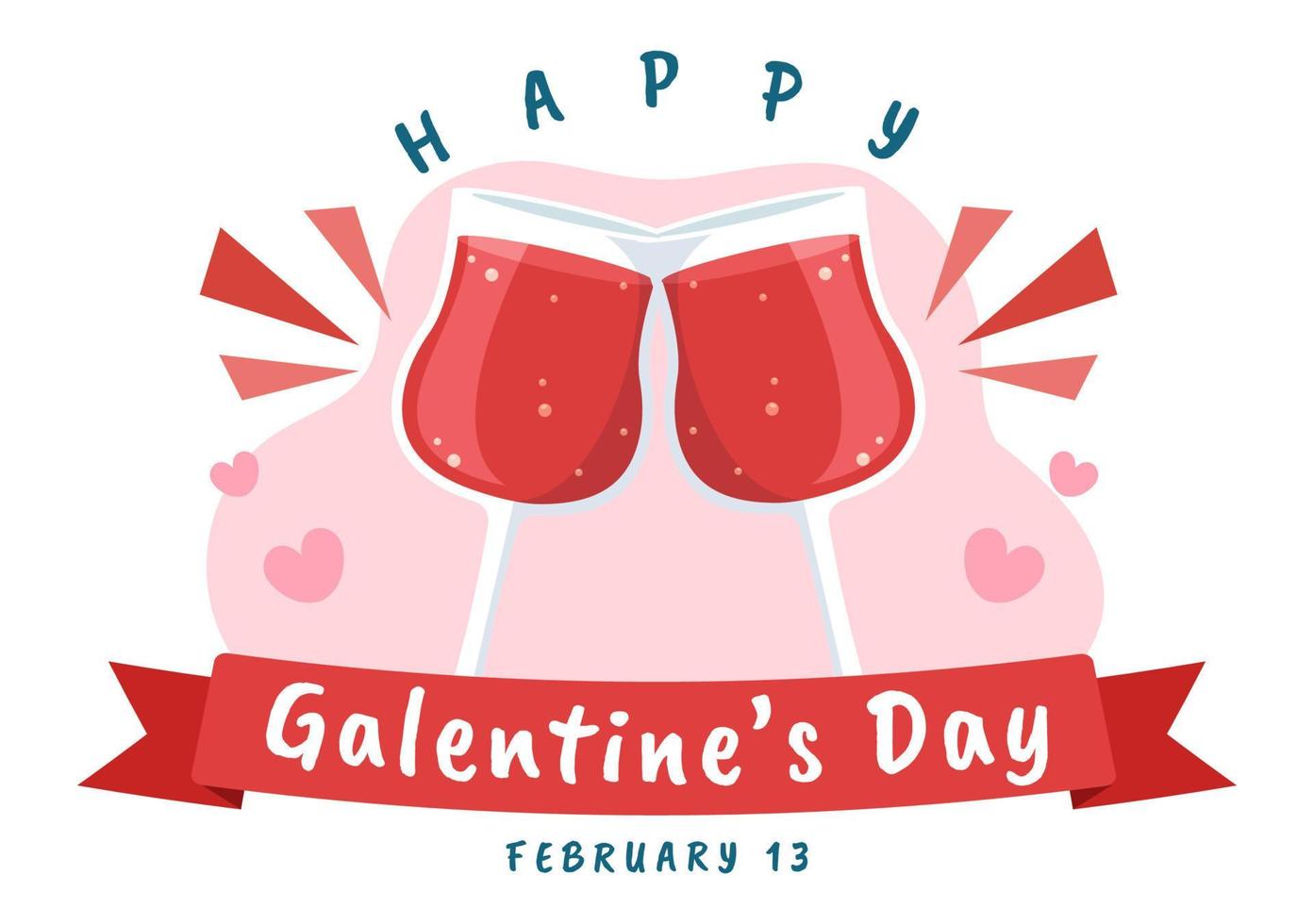 feliz día de galentine el 13 de febrero con la celebración de la amistad de las mujeres por su libertad en dibujos animados planos dibujados a mano ilustración de plantilla vector