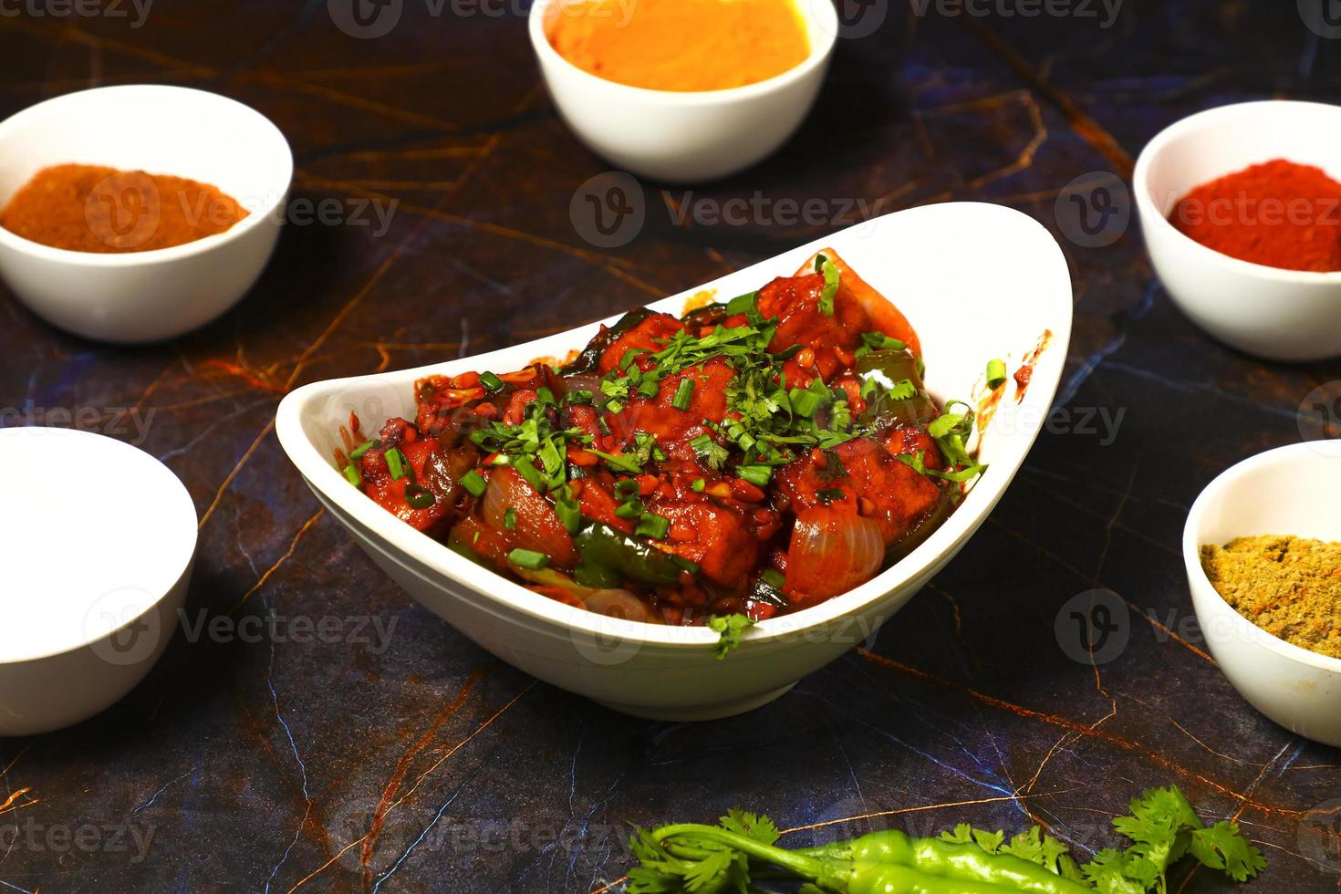 Assorted indian food on black background Indian cuisine Top view photo