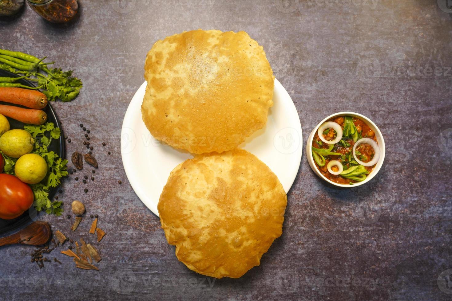 Chole Bhature or Chana masala is a Famous Indian dish photo