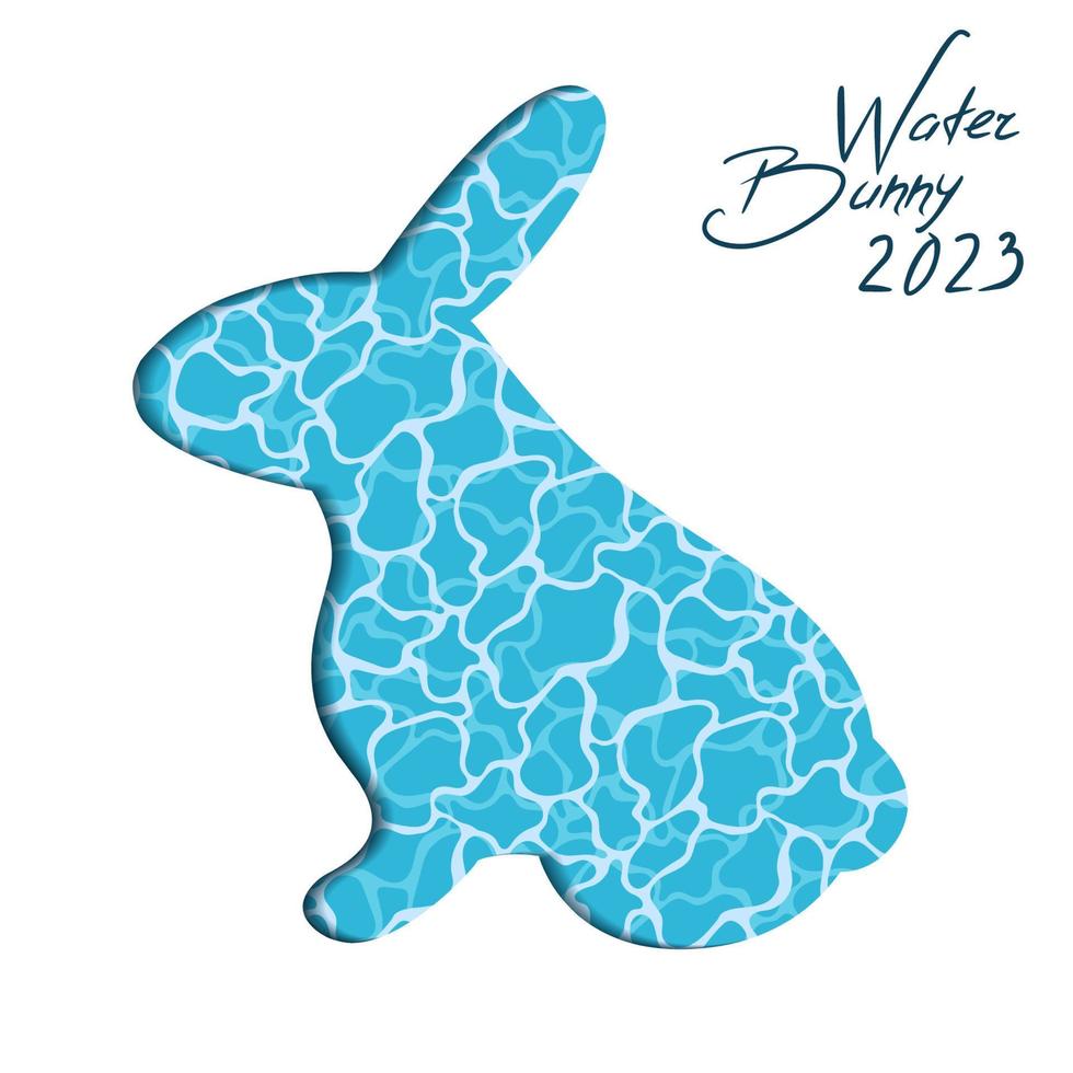 New Year of the Water Rabbit 2023. Symbol of the year according to the Chinese calendar. Cut out of paper with water texture. Vector