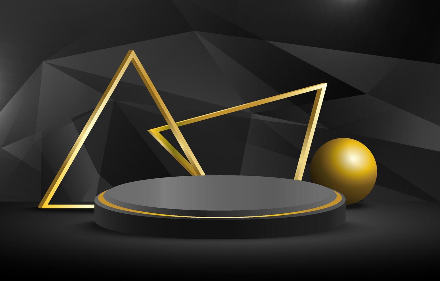 Gold Black Podium With Geometric Wall Background vector