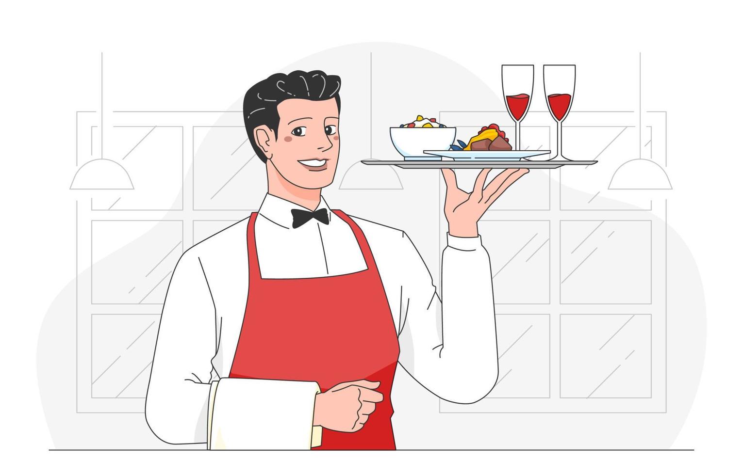 Young Man Doing His Job as Waitress Professionally vector