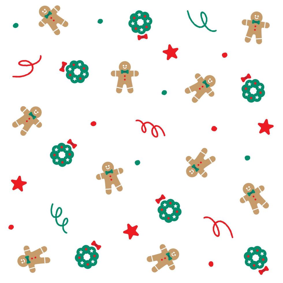 lindo feliz navidad guirnalda hombre de pan de jengibre estrella confeti elemento ditsy espolvorear brillar pequeño lunares primavera línea resumen colorido pastel rojo verde patrón sin costuras fondo para fiesta de navidad vector