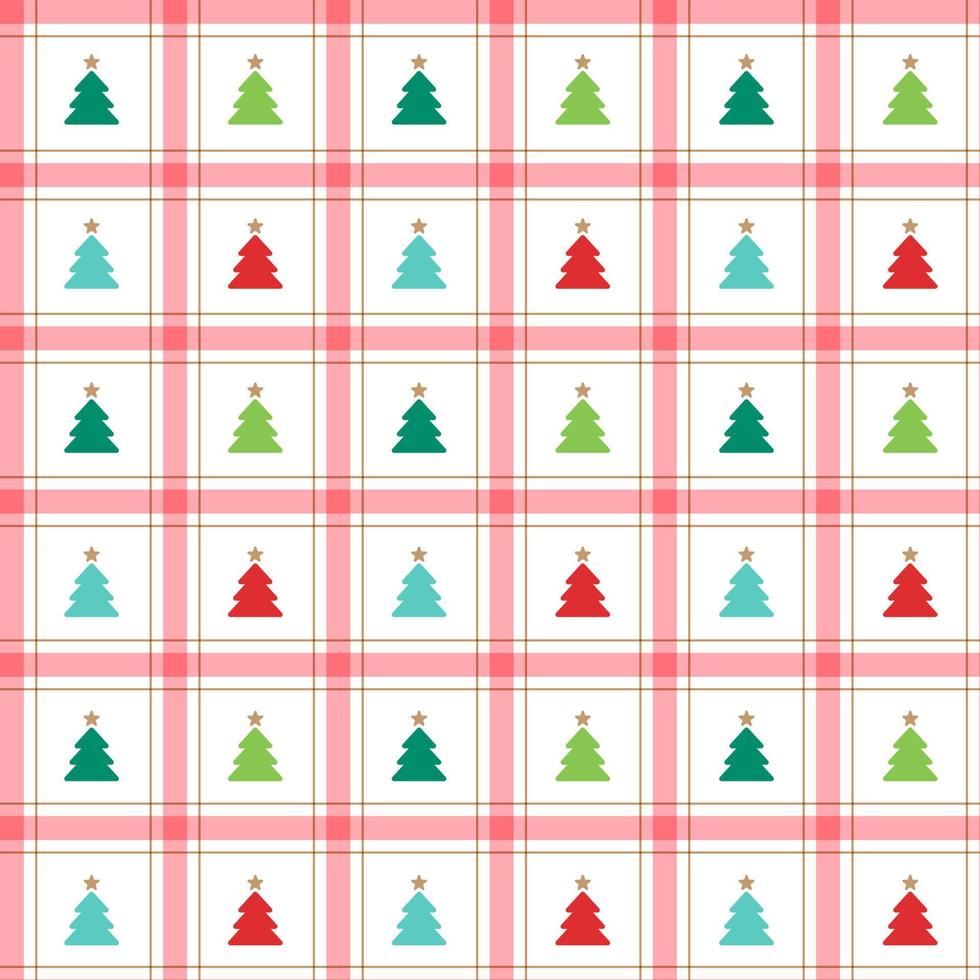 Cute Merry Christmas Tree Red Green Blue Christmas Tree Line Stripe Striped Line Mesh Grid Checkered Plaid Tartan Buffalo Scott Gingham Background Seamless Pattern for Christmas Festival Party vector