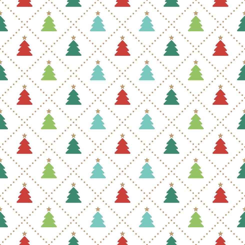 Cute Merry Christmas Tree Red Green Blue Christmas Tree Dash Line Diagonal Stripe Striped Line Tilt Checkered Plaid Tartan Buffalo Scott Gingham Background Seamless Pattern for Christmas Festival vector