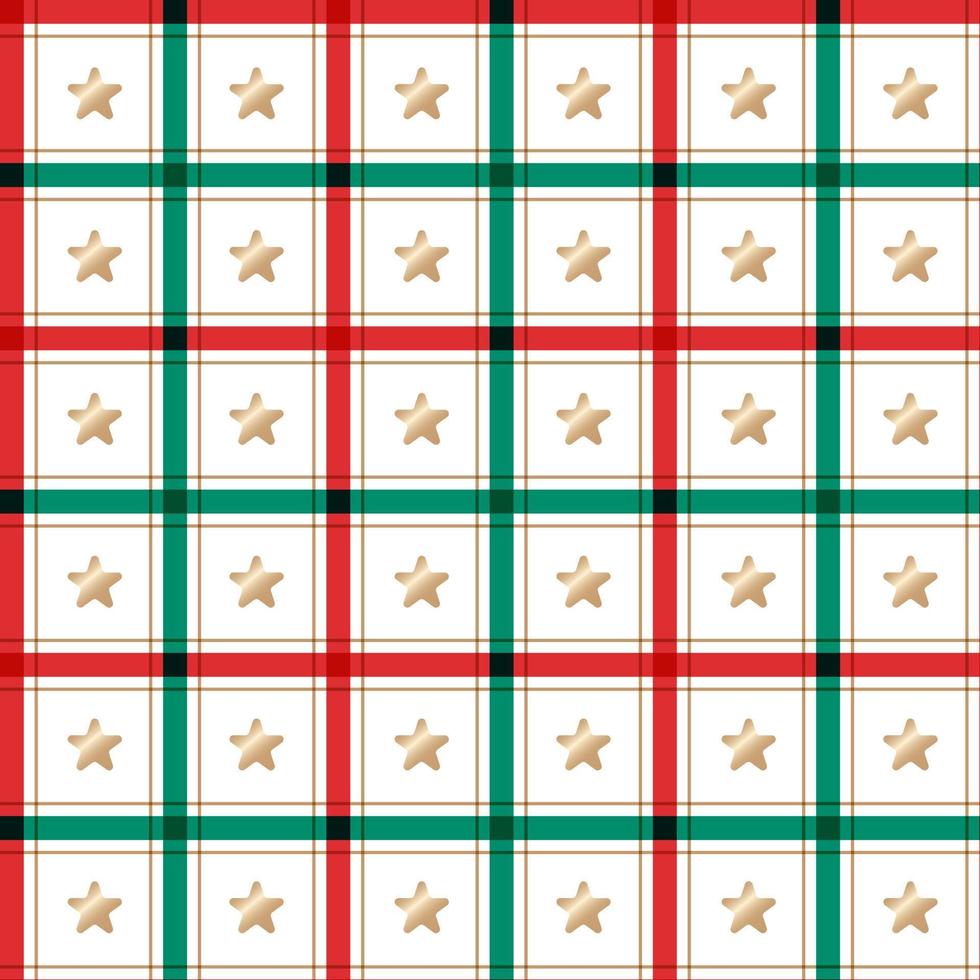 Cute Merry Christmas Star Red Green Christmas Tree Make A Wish Line Stripe Striped Line Mesh Grid Checkered Plaid Tartan Buffalo Scott Gingham Background Seamless Pattern for Christmas Festival Party vector