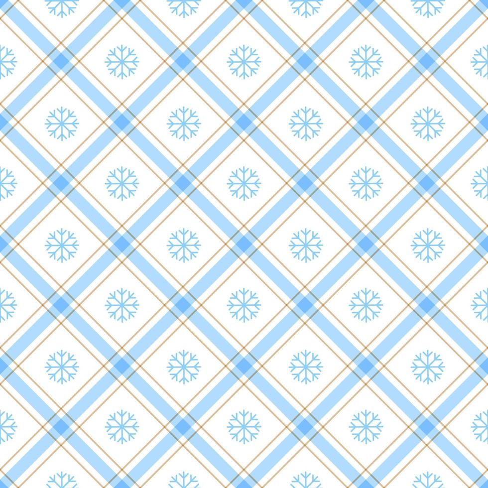 lindo feliz navidad invierno nieve copo de nieve azul escarcha escarchado línea raya diagonal línea rayada inclinación a cuadros tartán búfalo scott fondo de guinga patrón sin costuras para el festival de navidad vector