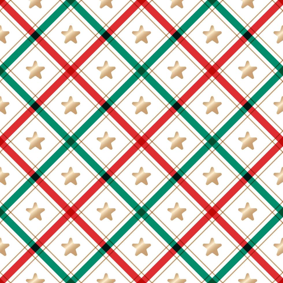 Cute Merry Christmas Star Red Green Christmas Tree Make A Wish Line Diagonal Stripe Striped Line Tilt Checkered Plaid Tartan Buffalo Scott Gingham Background Seamless Pattern for Christmas Festival vector