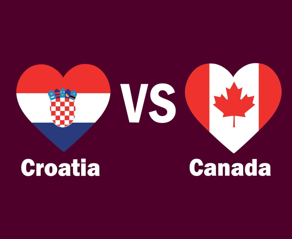 corazón de bandera de croacia y canadá con diseño de símbolo de nombres vector final de fútbol de europa y américa del norte ilustración de equipos de fútbol de países europeos y norteamericanos