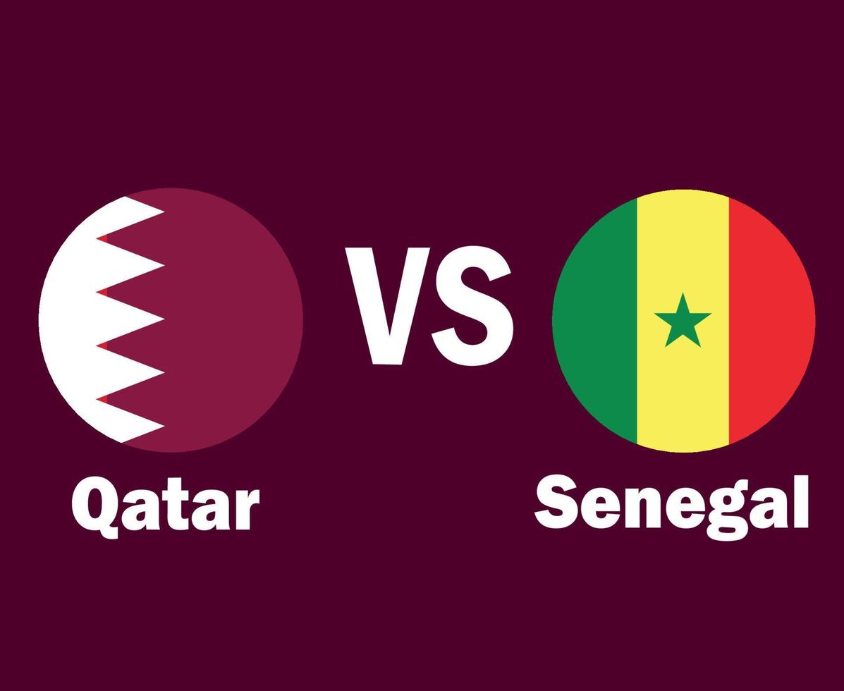 bandera de qatar y senegal con diseño de símbolo de nombres ilustración de equipos de fútbol de países africanos y asiáticos de vector final de fútbol de áfrica y asia