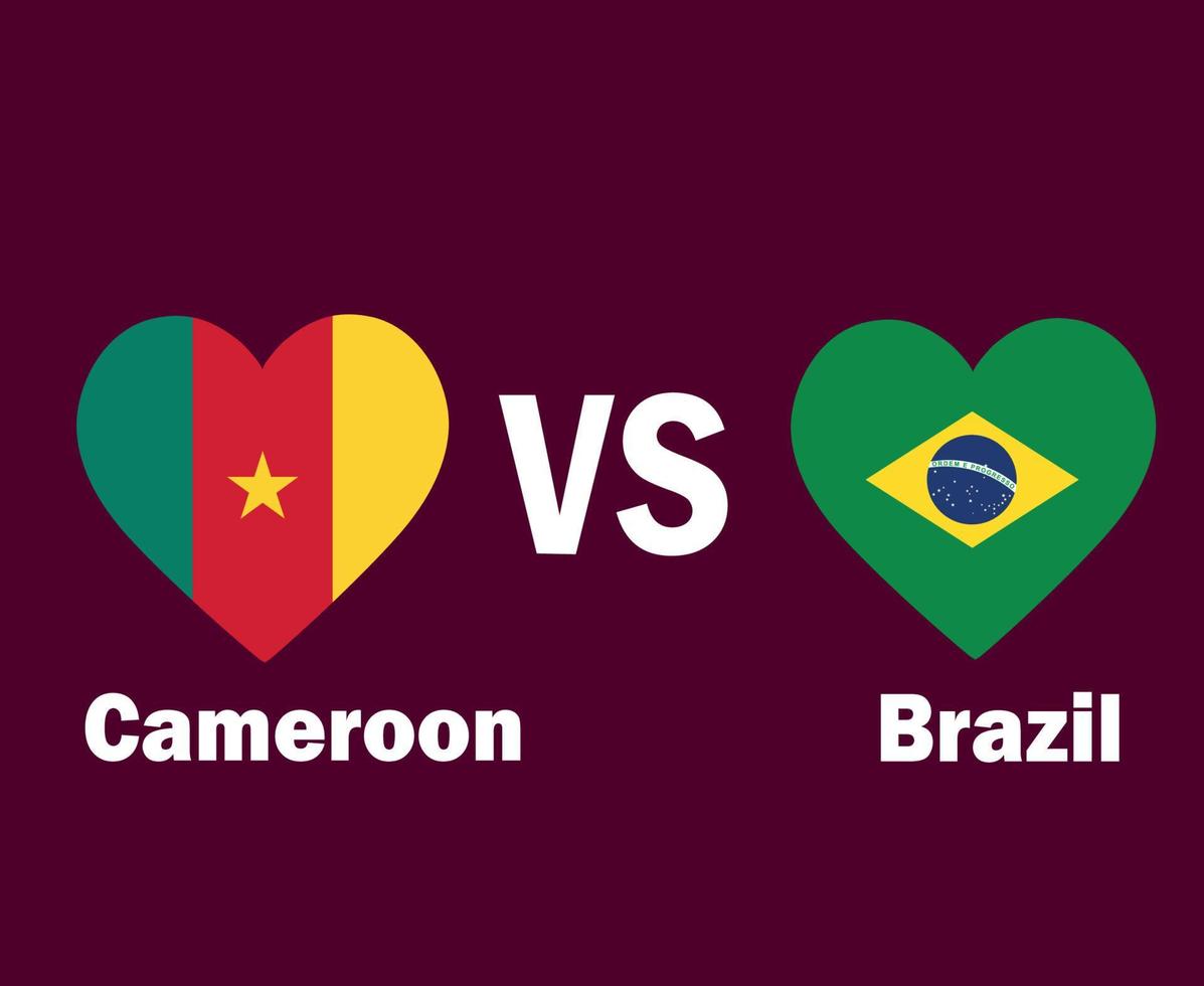Cameroon And Brazil Flag Heart With Names Symbol Design Latin America And Africa football Final Vector Latin American And African Countries Football Teams Illustration