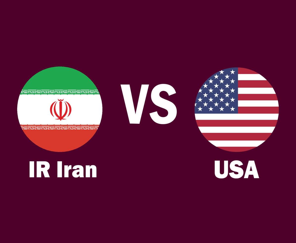 bandera de irán y estados unidos con diseño de símbolo de nombres ilustración de equipos de fútbol de países de américa del norte y asia vector final