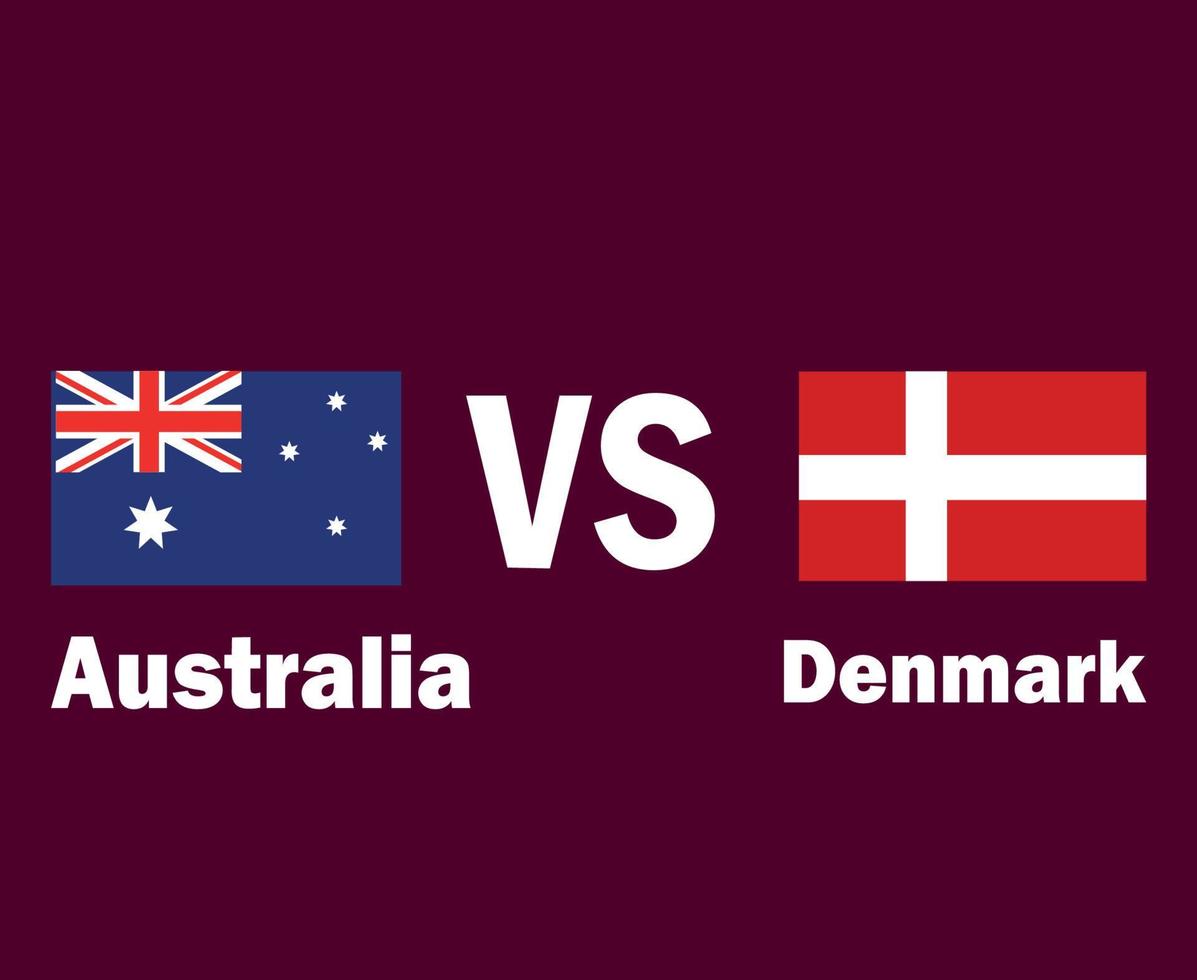 Australia And Danemark Flag Emblem With Names Symbol Design Asia And Europe football Final Vector Asian And European Countries Football Teams Illustration