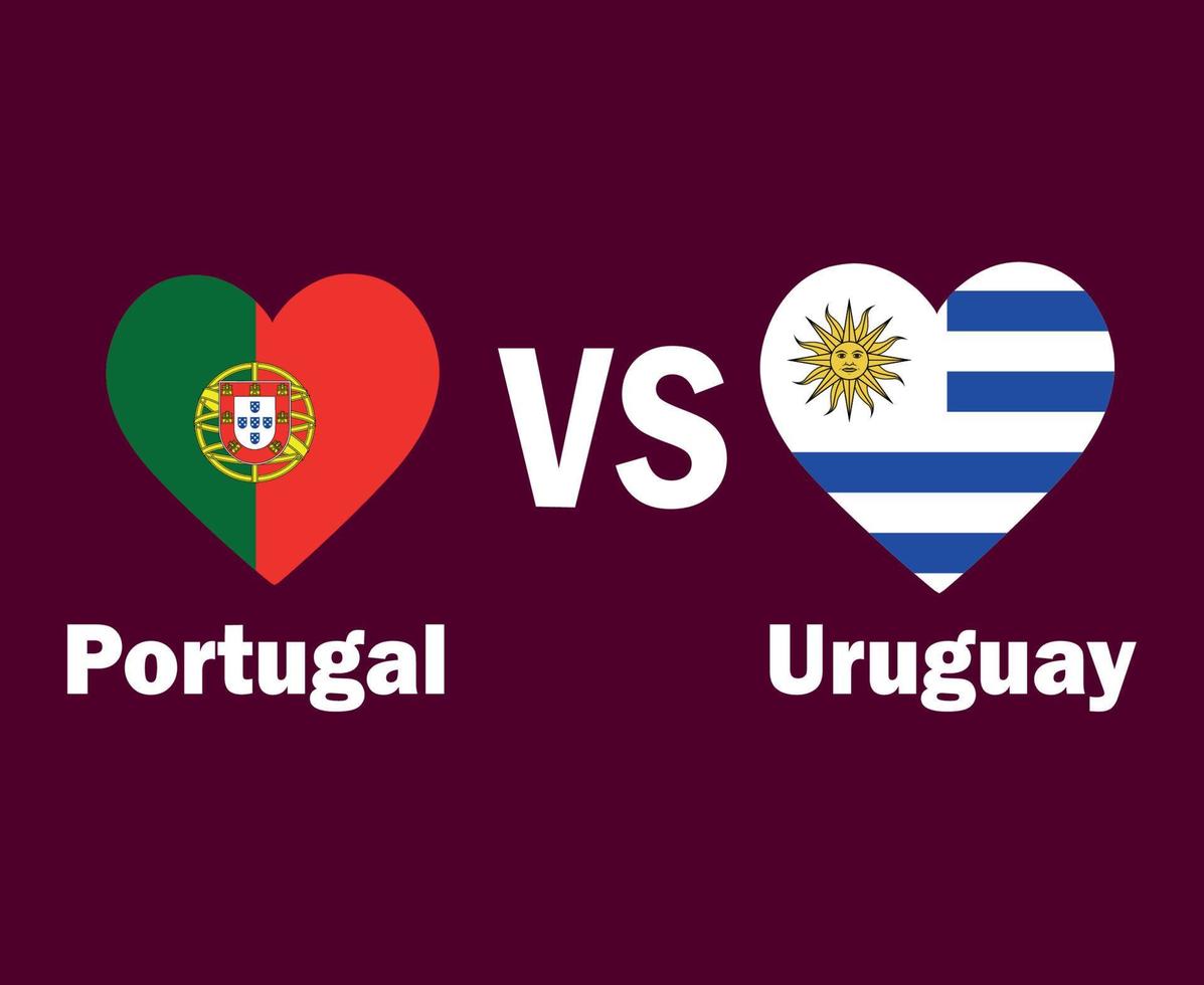 corazón de bandera de portugal y uruguay con diseño de símbolo de nombres vector final de fútbol de europa y américa latina ilustración de equipos de fútbol de países europeos y latinoamericanos