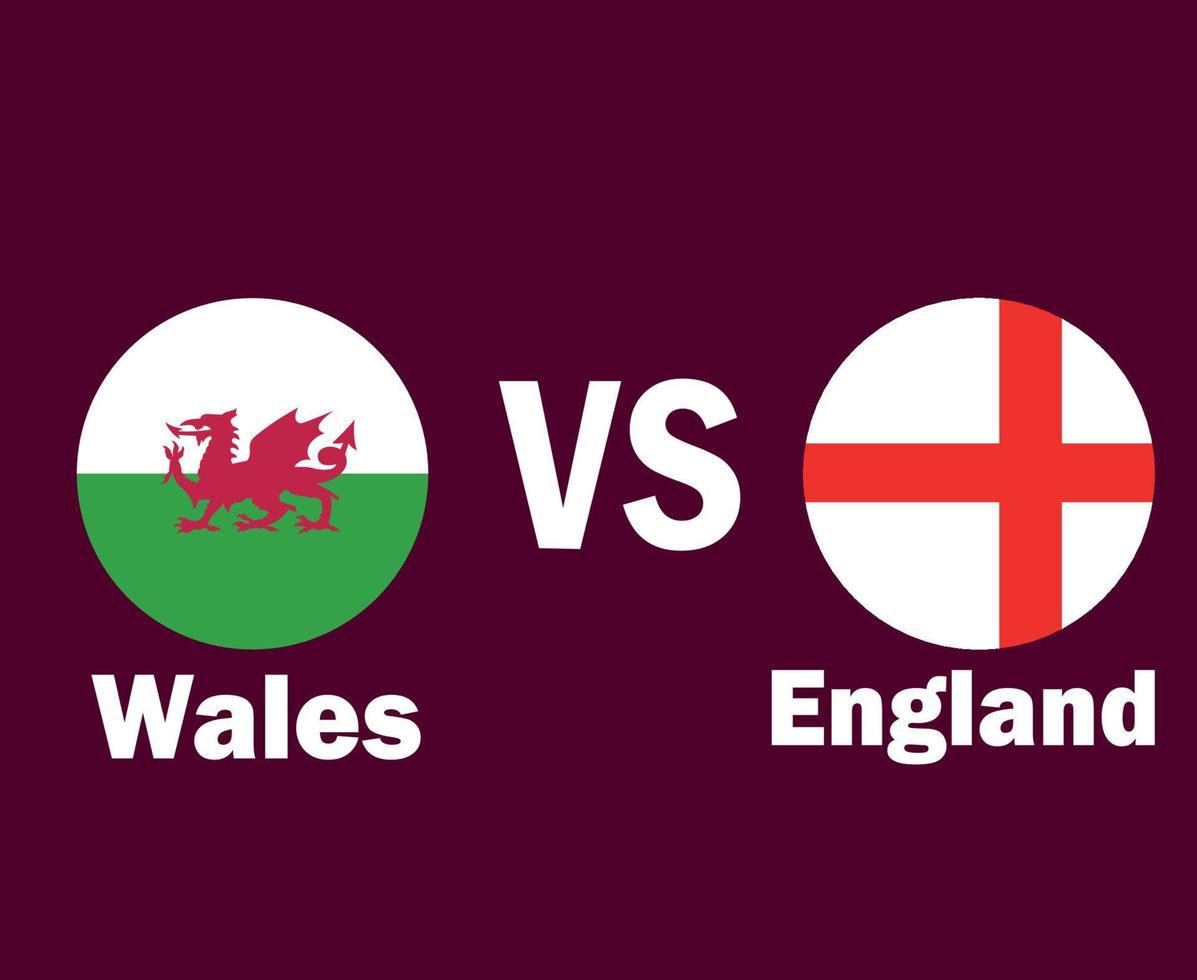 Wales And England Flag With Names Symbol Design Europe football Final Vector European Countries Football Teams Illustration