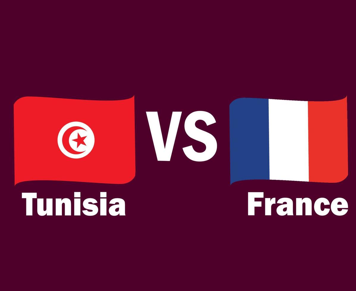 Tunisia And France Flag Ribbon With Names Symbol Design Africa And Europe football Final Vector African And European Countries Football Teams Illustration