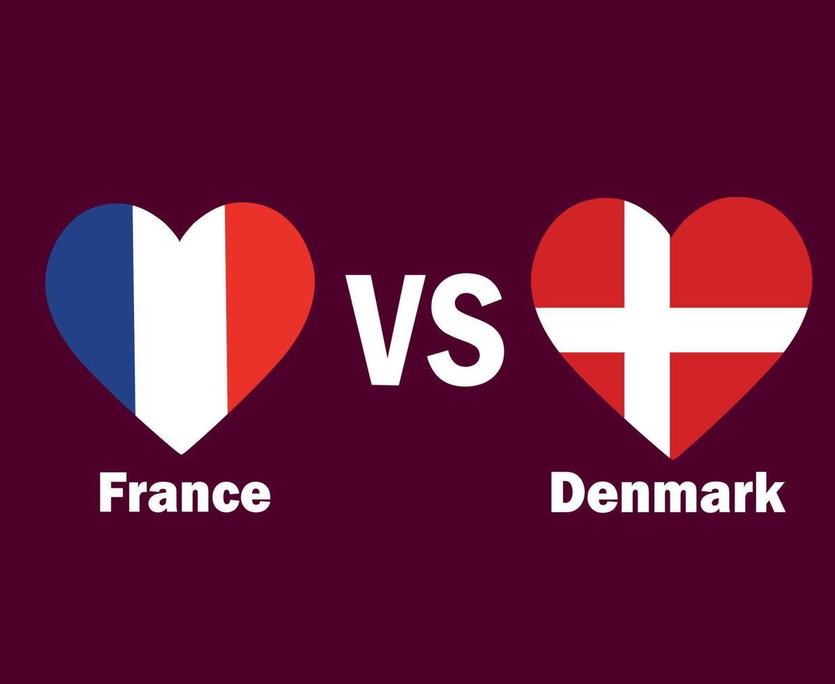 France And Danemark Flag Heart With Names Symbol Design Europe football Final Vector European Countries Football Teams Illustration