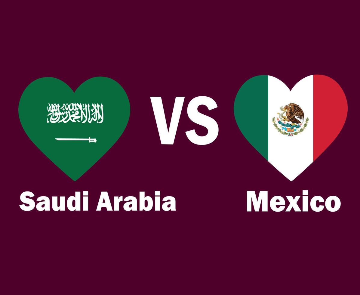 Saudi Arabia And Mexico Flag Heart With Names Symbol Design North America And Asia football Final Vector North American And Asian Countries Football Teams Illustration