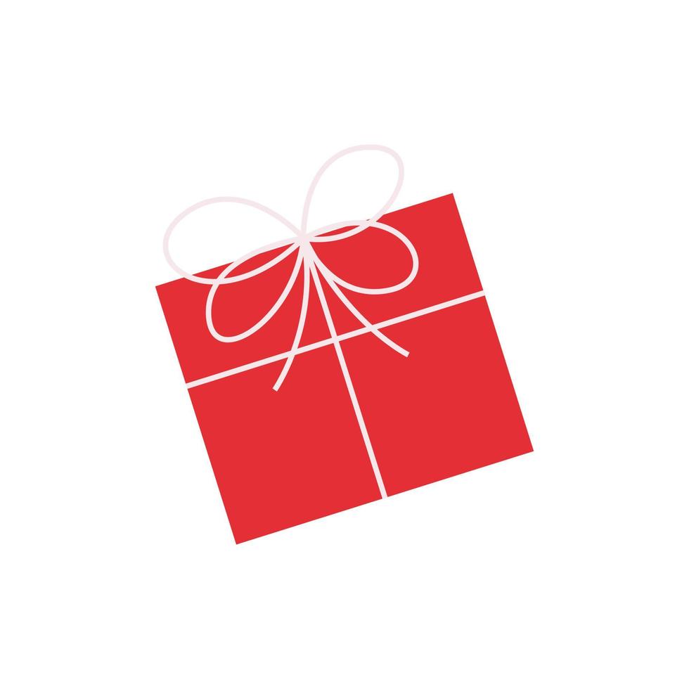 Colorful valentine's day gift box with bow and ribbon. Surprise box in festive red wrapping paper with white bows on holiday. Present for christmas, birthday, valentine, party. Sale shopping. vector