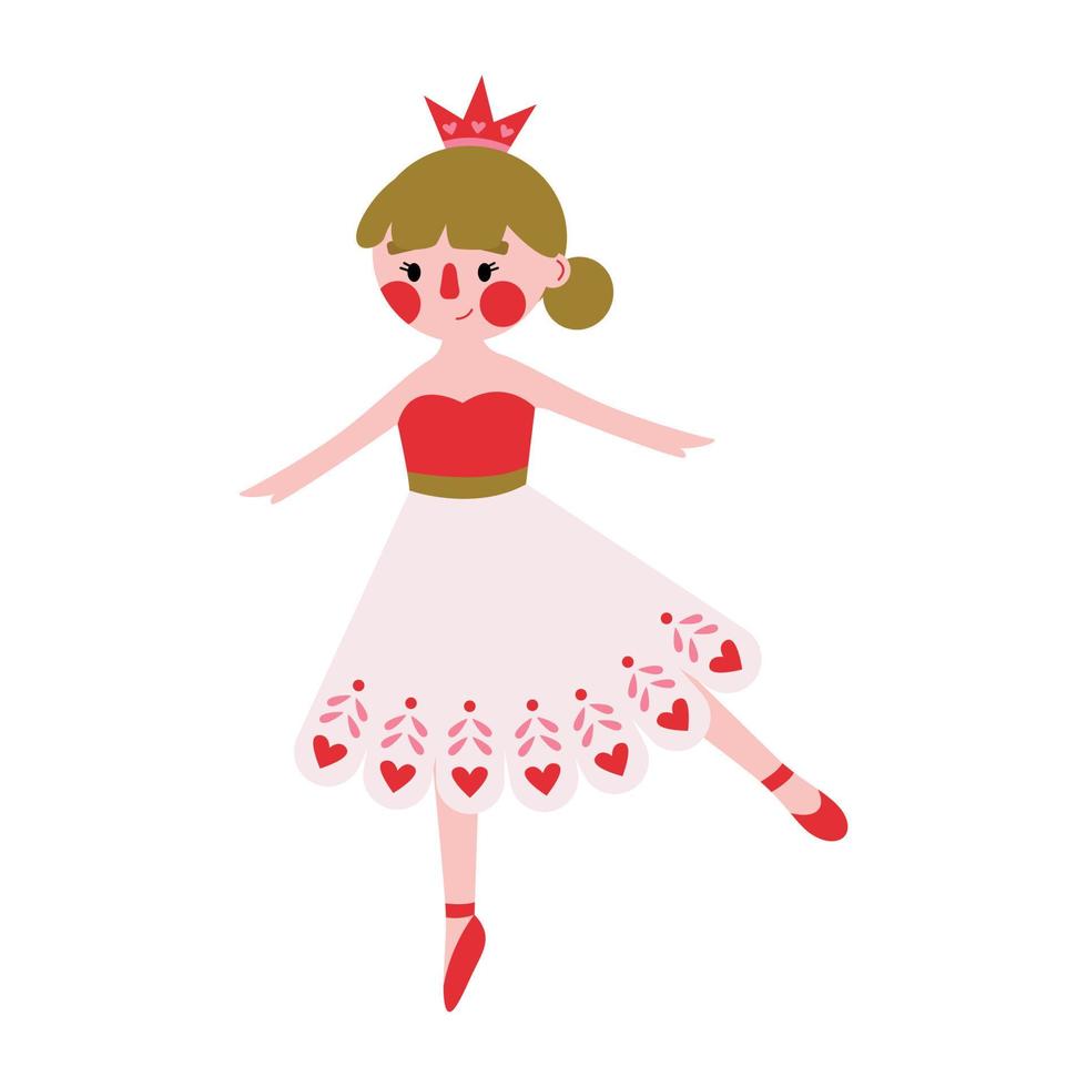 personaje navideño princesa bailarina en vestido rosa con corazones. cuento de invierno cuento de ballet cascanueces. muñeca estatuilla tradicional antigua. personaje de vacaciones romántico en ropa de temporada. vector