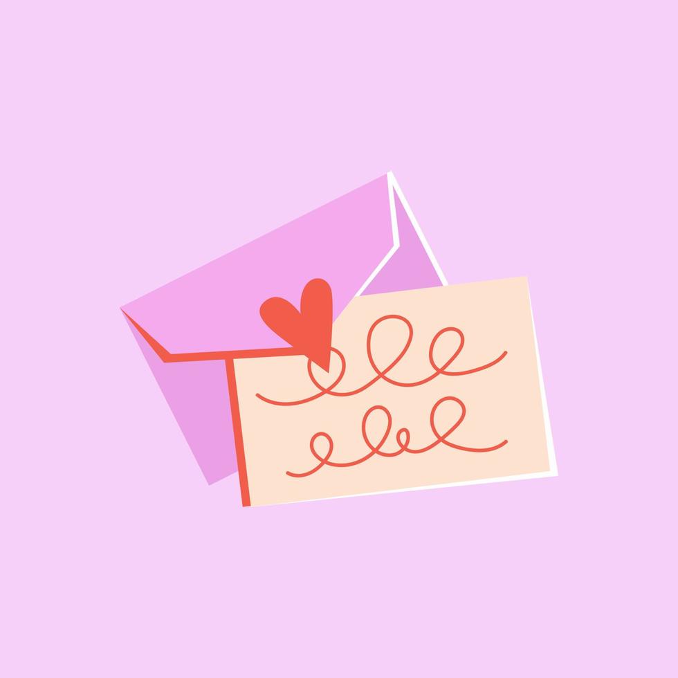 Happy Valentine's day pink mail with red heart. Open envelope with a love letter inside. Messages of love, fraternity or friendship. Letters Be my Valentine. Congratulations envelope. vector