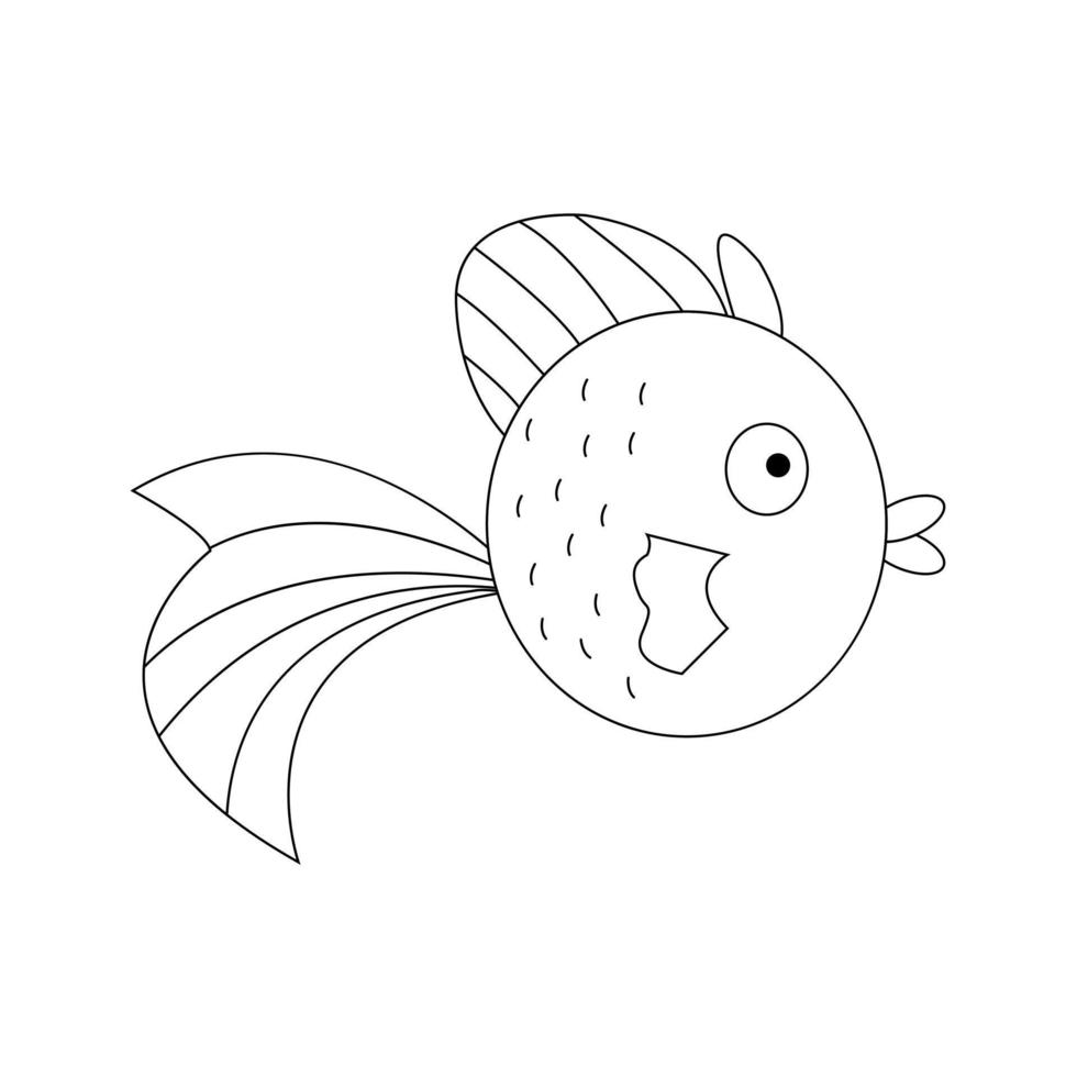 Hand drawn vector illustration of round fish isolated on white background.