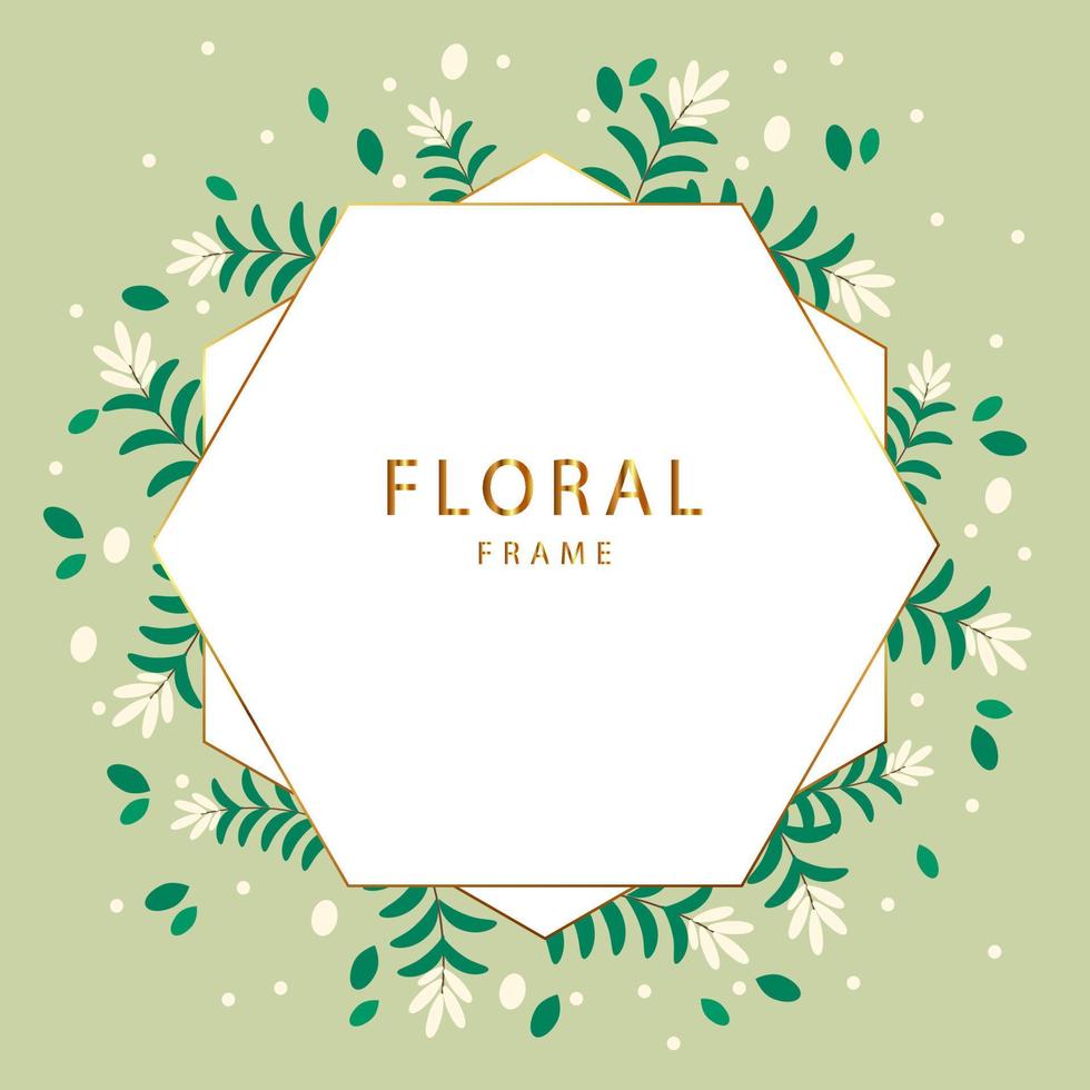 Gold frame. Winter flowers frame. Round border with space for text. Leaf wreath. Logo template. Plant frame. Flowers frame. vector