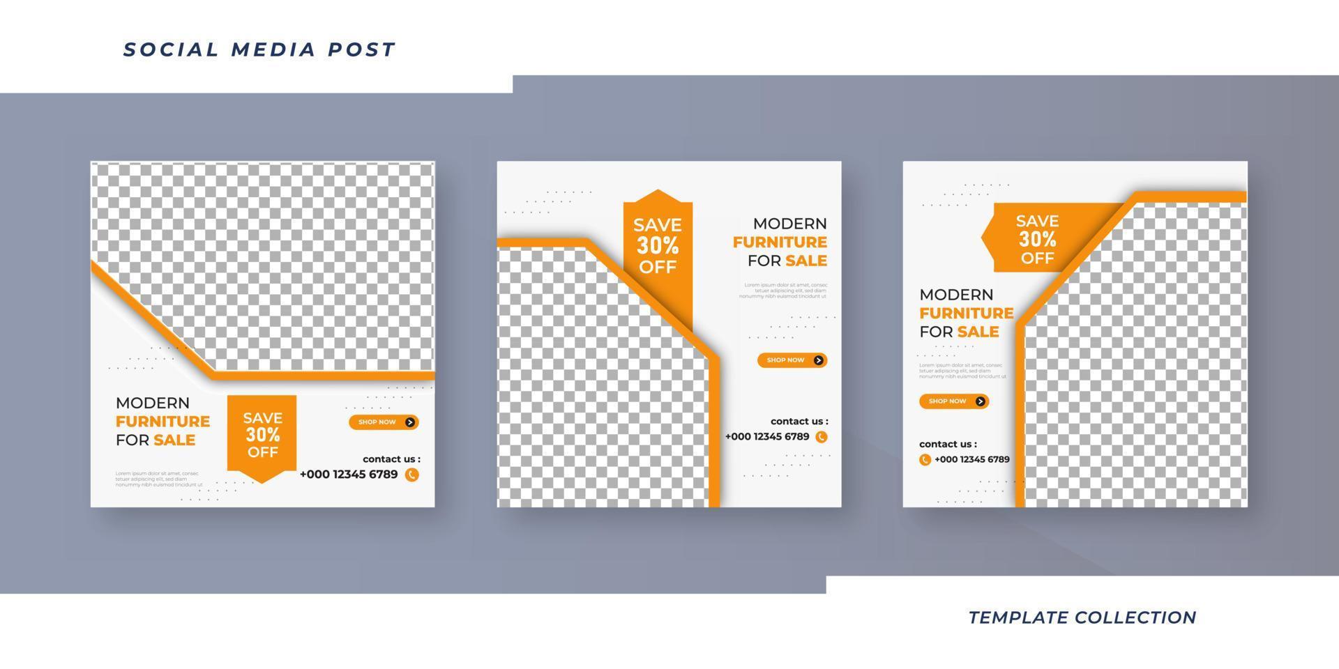 venta de muebles colección de publicaciones de instagram diseño de plantilla de publicación de redes sociales pro vector