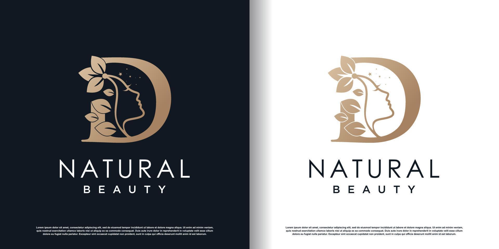 logotipo de la letra d con vector premium de concepto de belleza natural