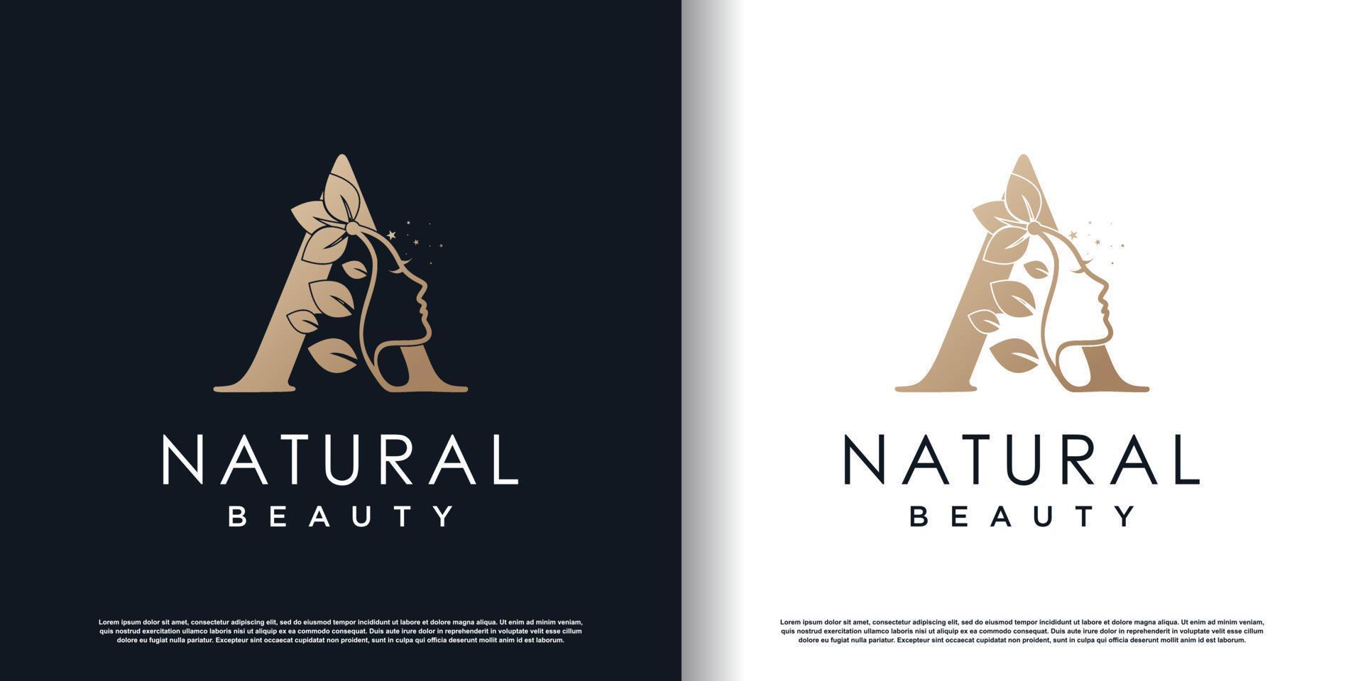 logotipo de letra a con vector premium de concepto de belleza natural