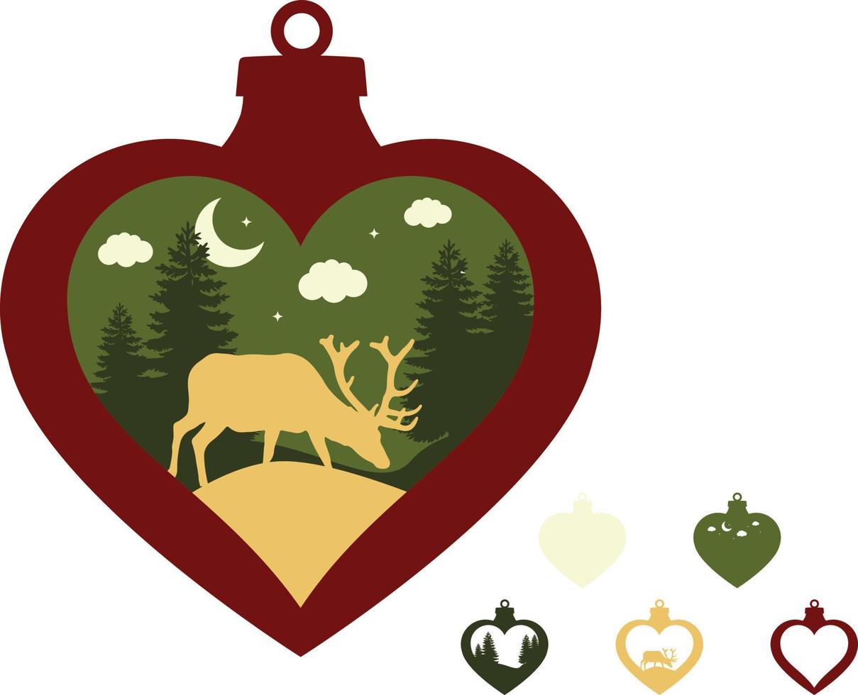 Christmas Heart Ball Laser Cut File vector