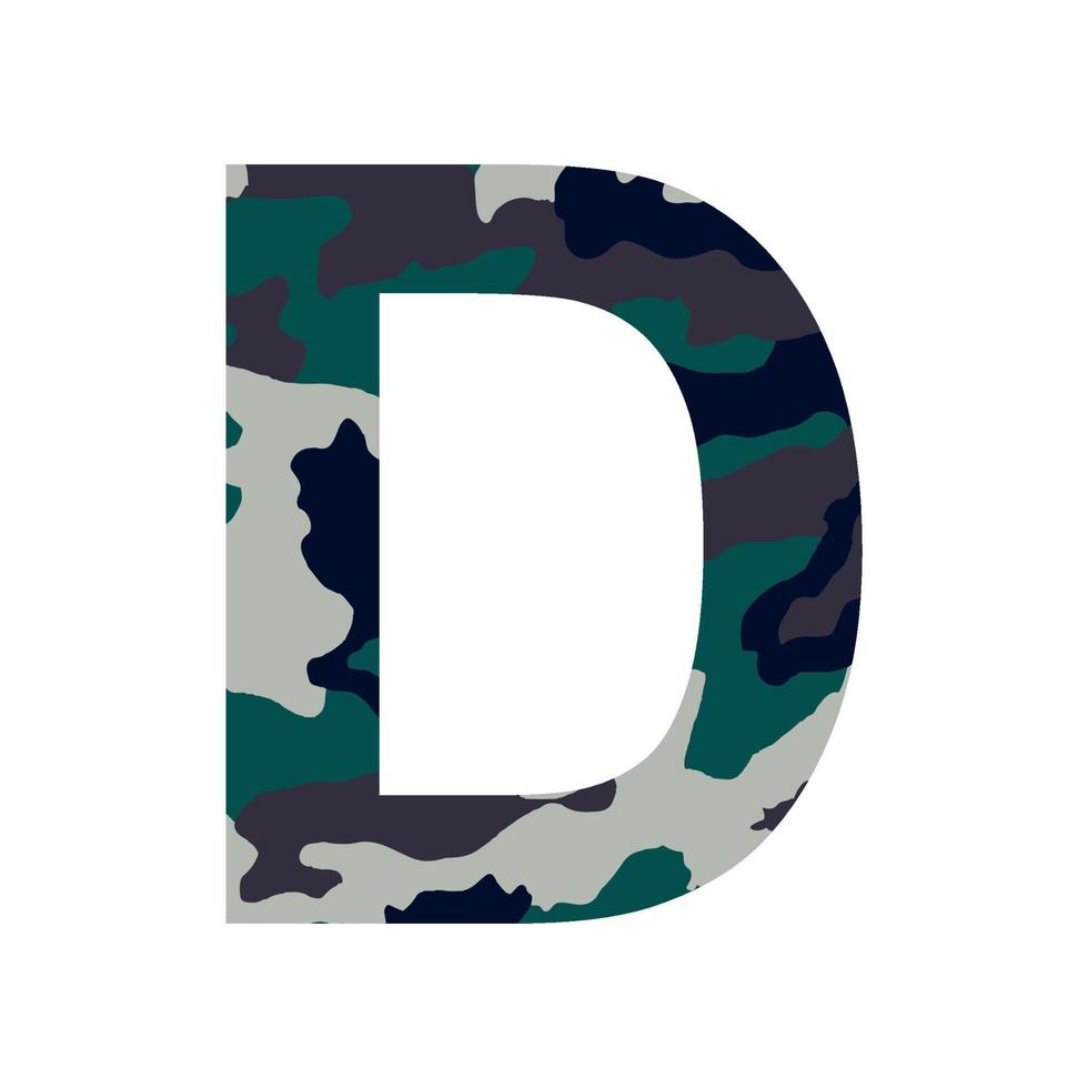 English alphabet letter D, khaki style isolated on white background - Vector