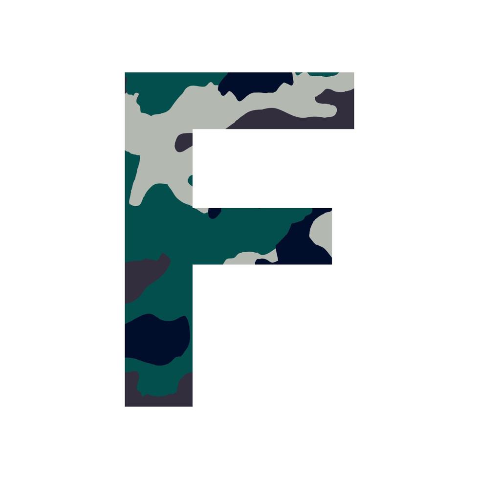 English alphabet letter F, khaki style isolated on white background - Vector