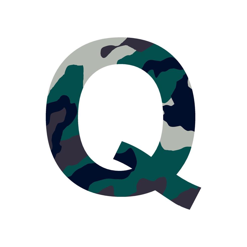 English alphabet letter Q, khaki style isolated on white background - Vector