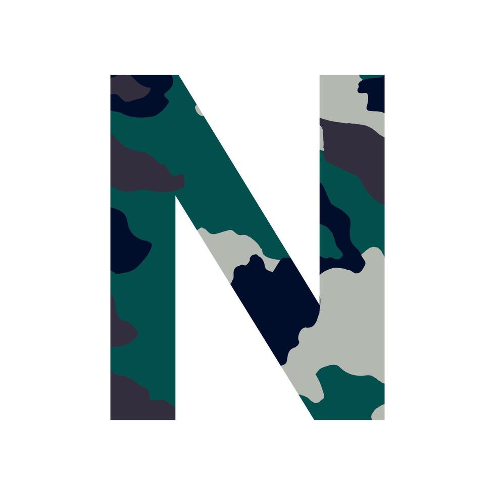 English alphabet letter N, khaki style isolated on white background - Vector