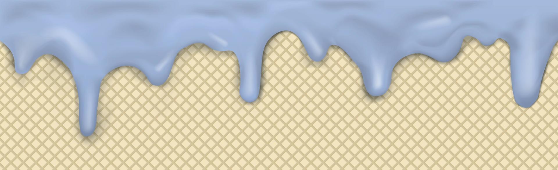 Sweet seamless panoramic ice cream pattern with dripping pink icing and wafer texture - Vector