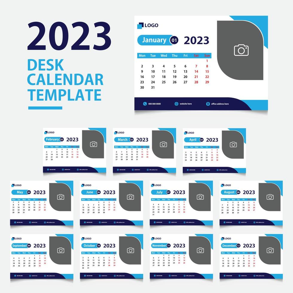 Monthly desk calendar design 2023 template vector