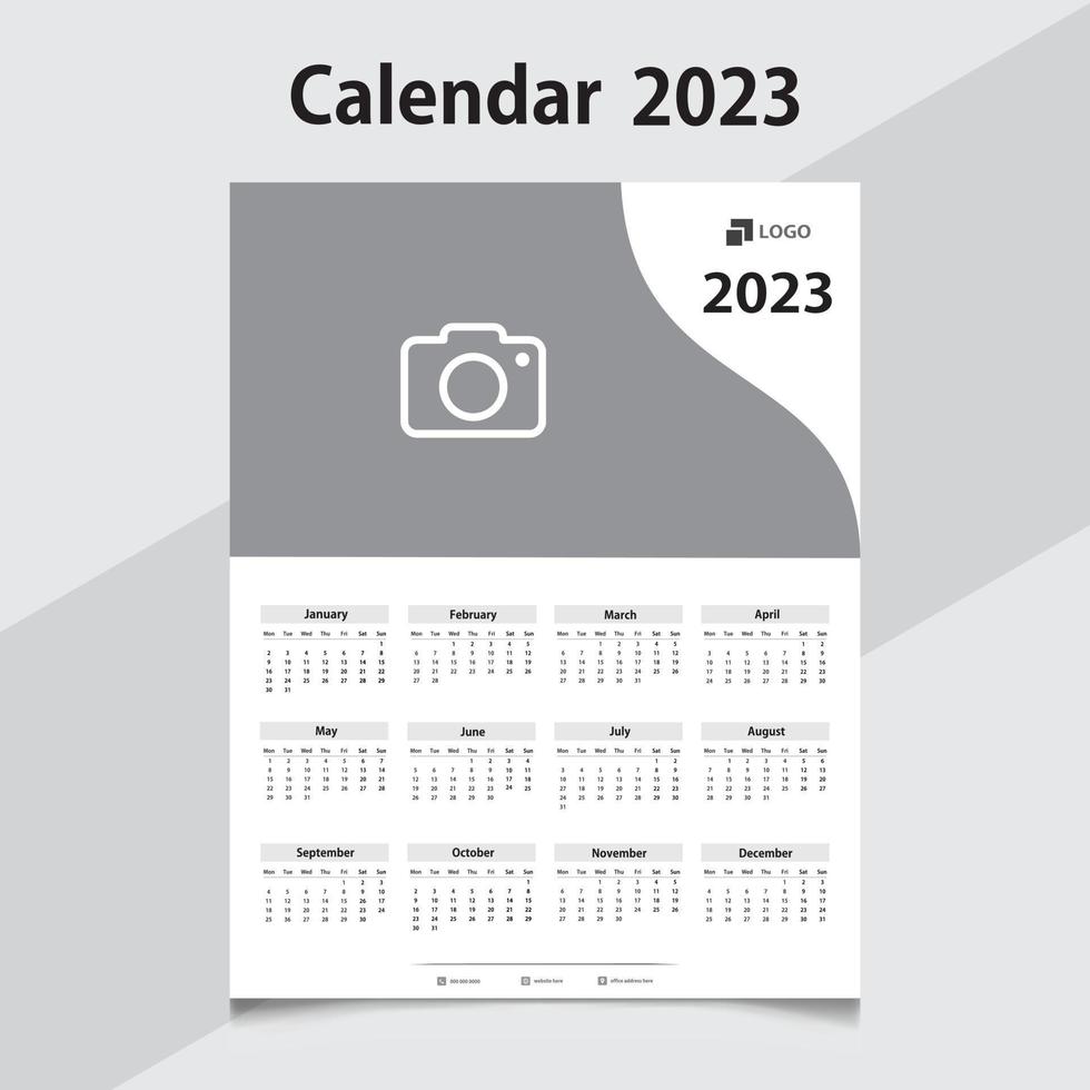 Monthly wall calendar 2023, minimalist, modern, and classic calendar design for printing template vector