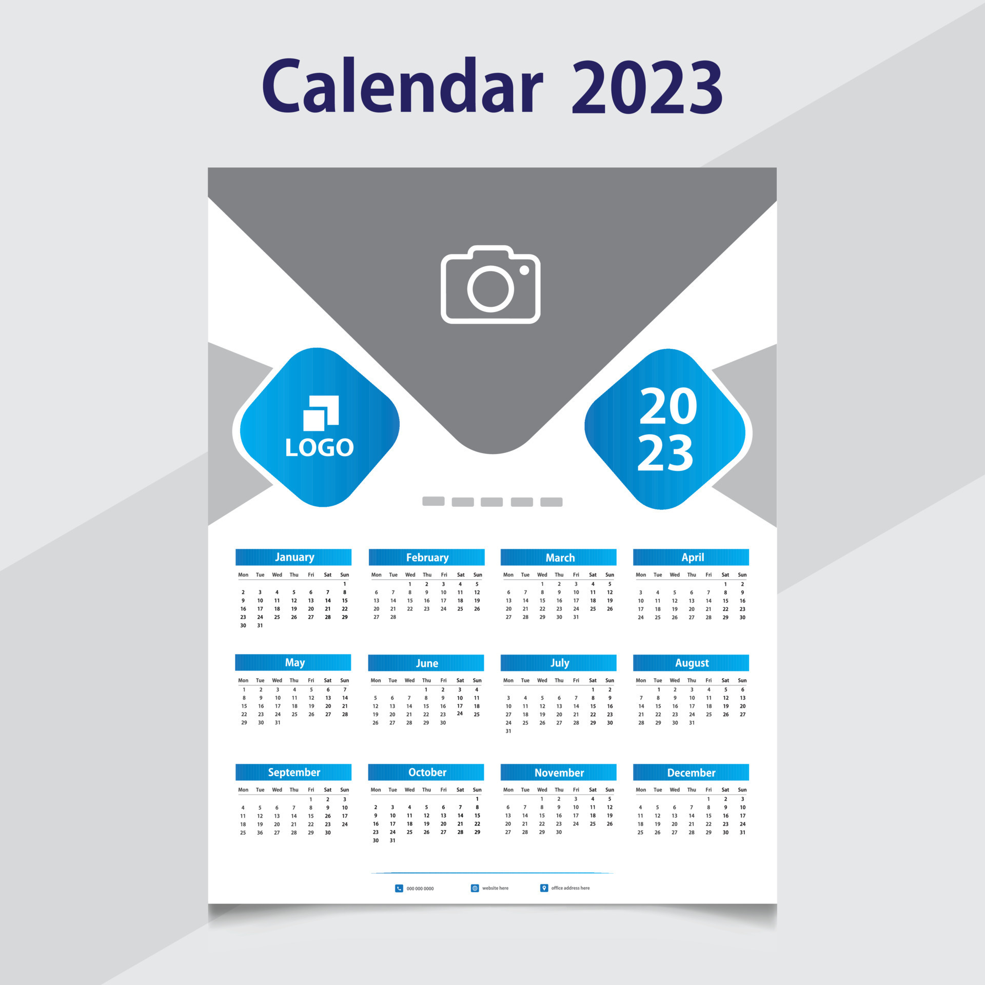 Wall calendar 2023, minimalist, modern, and classic calendar design for