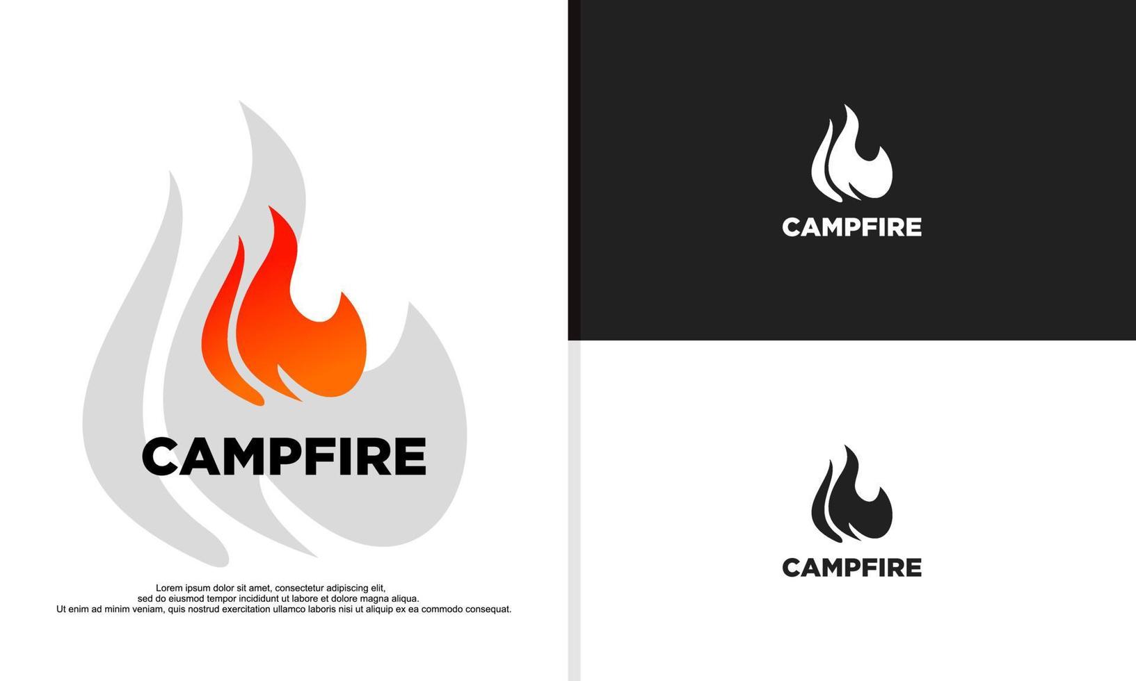 campfire logo design illustration, red gradient vector logo design illustration.