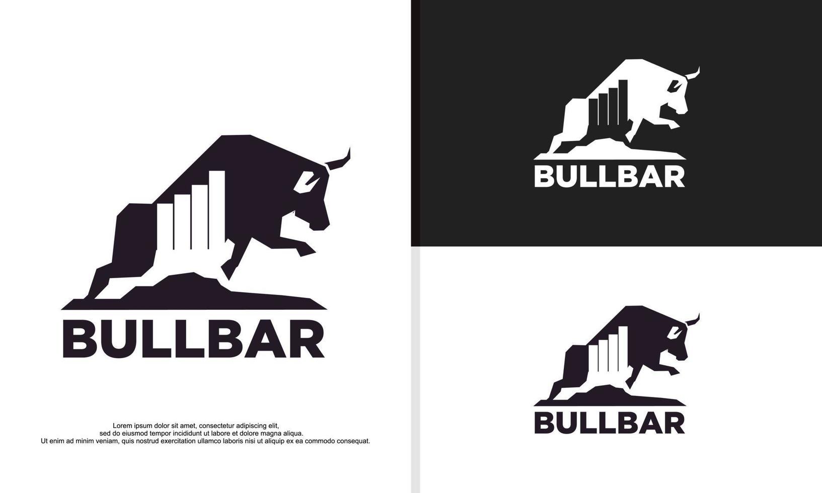 logo illustration vector graphic of bull combined with sales chart in negative space style, fit for tech companies, financial, marketing, etc.