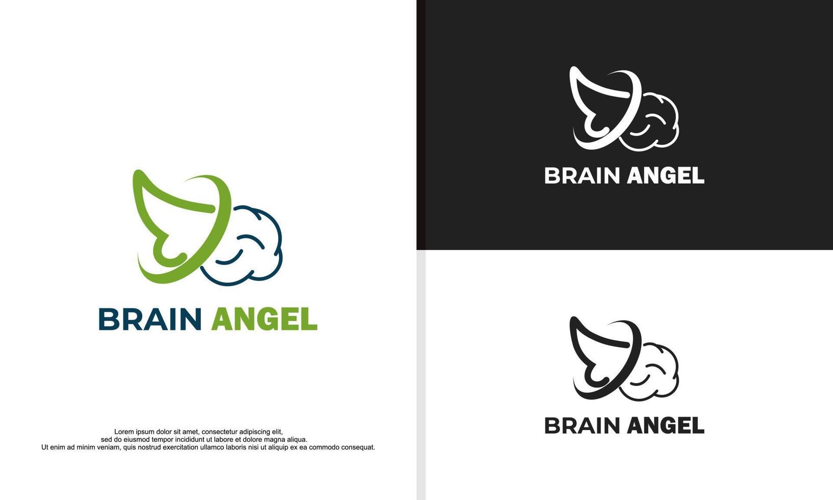 gráfico vectorial de ilustración de logotipo de alas de ángel combinado con cerebro significa amabilidad, inteligencia y pensamiento positivo vector