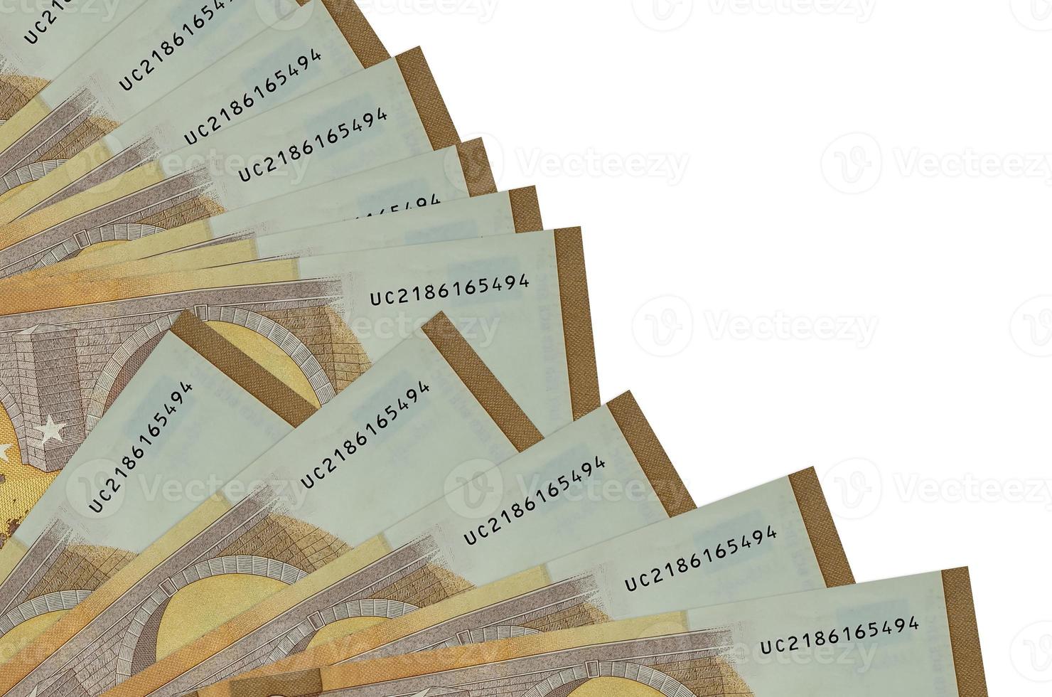 50 euro bills lies isolated on white background with copy space stacked in fan close up photo