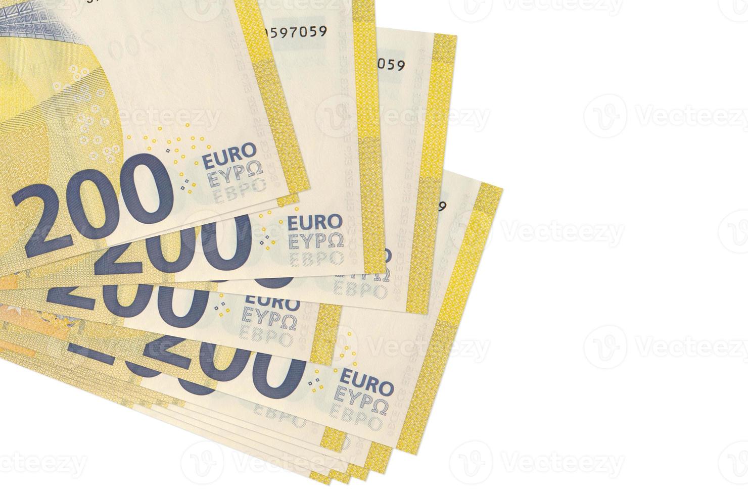 200 euro bills lies in small bunch or pack isolated on white. Mockup with copy space. Business and currency exchange photo